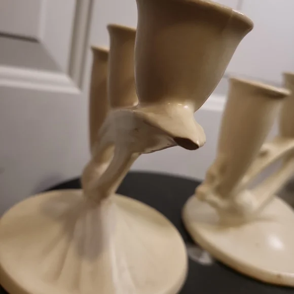 Vintage Porcelain  Bisque Japanese Matte Cream Candle Holders 6" - Picture 5 of 11